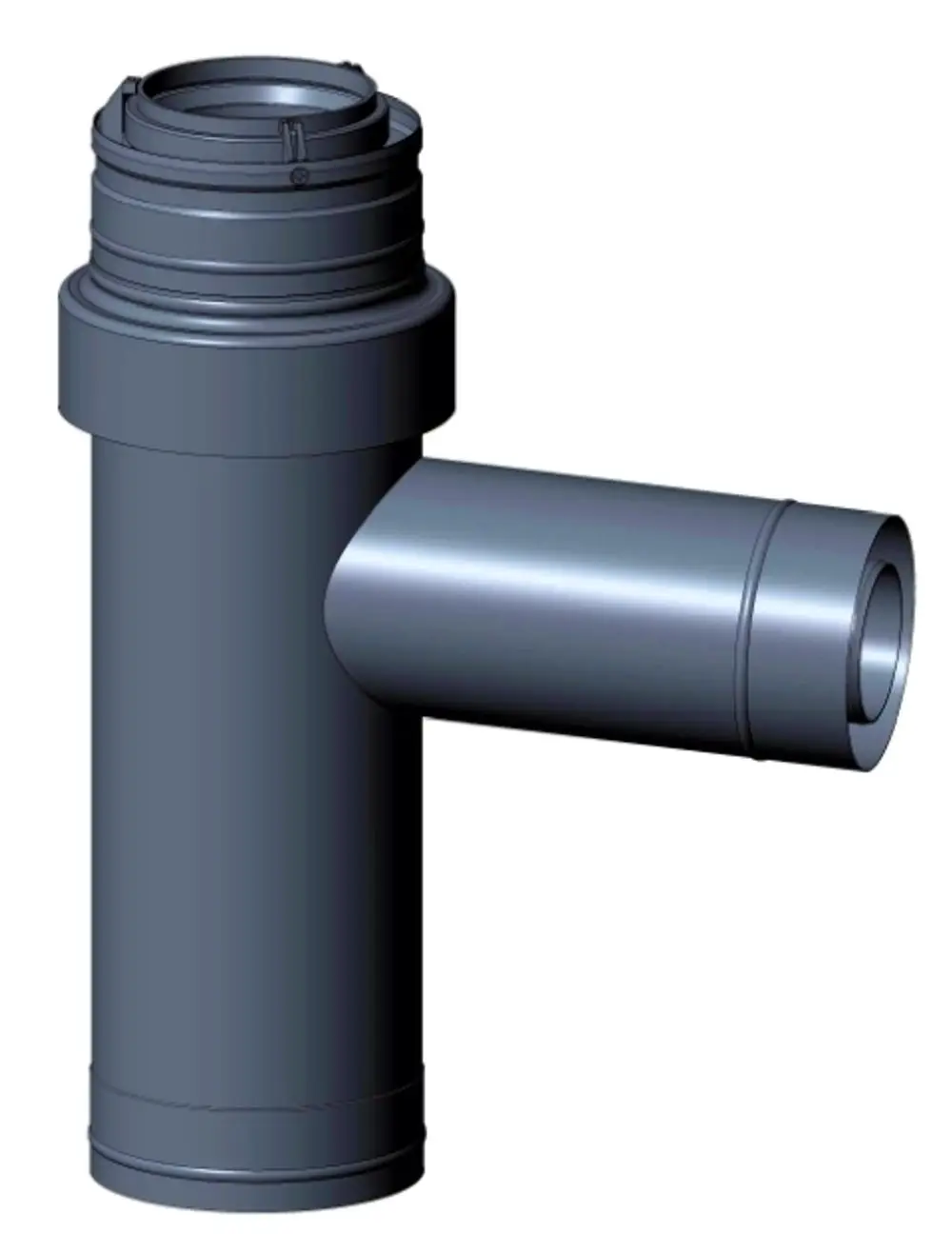 T-Stück für Rohrleitungen, designed für Mehrfachbelegung, aus robustem Material. Hersteller: Wolf. Passend für Installationen in Fassadensystemen.